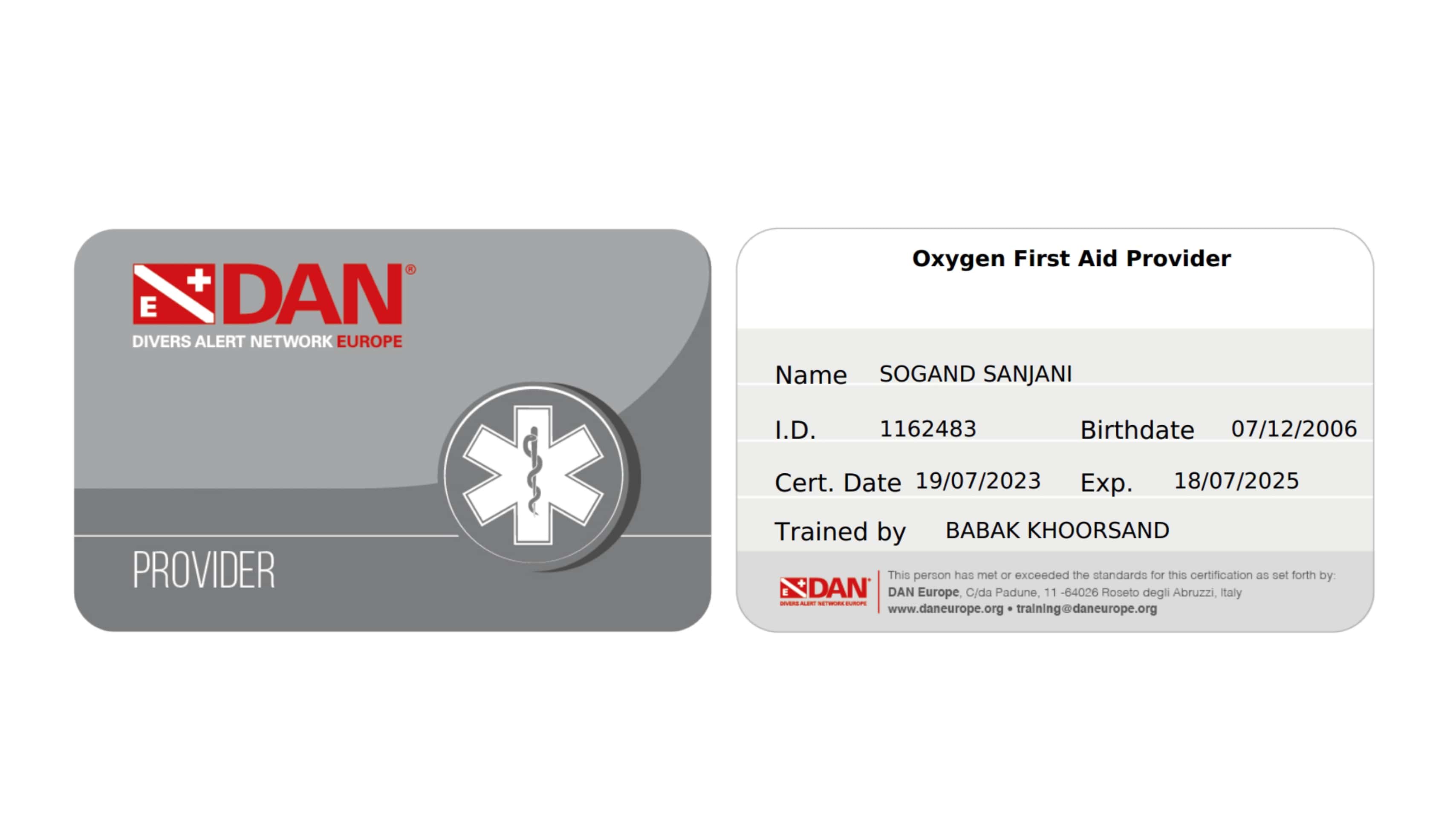 نمونه مدرک بینالمللی اکسیژن درمانی
